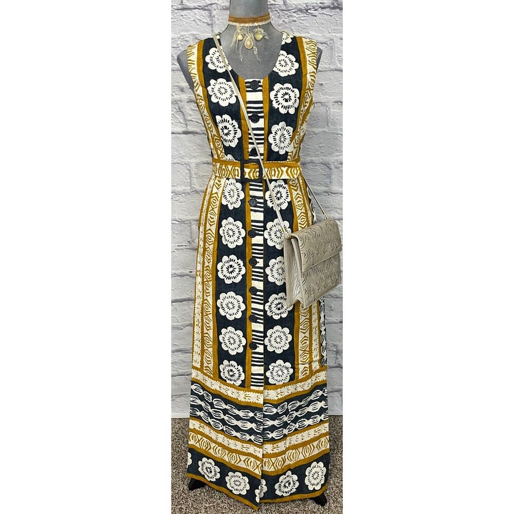 Awesome Vintage 70's Alex Coleman Hawaiian Tiki Boho Sheath Maxi Dress - Picture 2 of 10